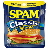 SPAM paquete frontal mostrando 12 sobres, conveniencia y sabor