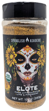 Spanglish Asadero frente del paquete de 10 oz mostrando la marca y mezcla elote