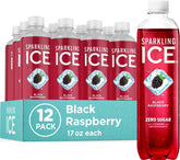 Sparkling Ice botella frontal mostrando sabor mora negra y refresco instantáneo