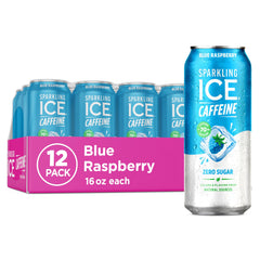 Sparkling Ice lata frontal mostrando la marca y sabor blue raspberry, refresco sin azúcar