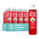Sparkling Ice botella Cherry Limeade vista frontal mostrando el diseño y frescura