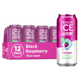 Sparkling Ice lata frontal Black Raspberry mostrando etiqueta y beneficio energizante