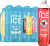 Sparkling Ice frente del paquete mostrando los cuatro sabores y variedad