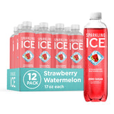 Sparkling Ice botella frontal fresa sandía mostrando diseño y tamaño práctico