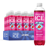 Sparkling Ice LIFESAVERS vista frontal del paquete mostrando 12 botellas, conveniencia