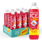 Sparkling Ice STARBURST Cherry vista frontal con etiqueta clara y atractivo frutal