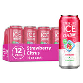 Sparkling Ice lata frontal Strawberry Citrus mostrando diseño y beneficio refrescante