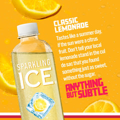 Sparkling Ice detalle del color natural y textura de limonada, apariencia refrescante y ligera