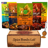 Spice Bombs Lab caja frontal mostrando los cinco sabores para versatilidad