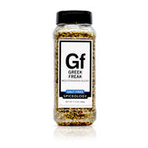 Spiceology frasco frontal mostrando Greek Freak sin sal y diseño claro
