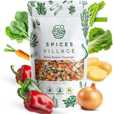 Spices Village paquete frontal resellable mostrando 16 oz y beneficios de conservación
