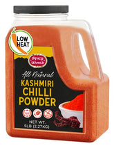 Spicy World tarro frontal mostrando etiqueta y tamaño 5 lb con beneficio de almacenamiento