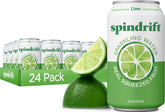 Spindrift lata frontal de lima mostrando etiqueta real y refrescante