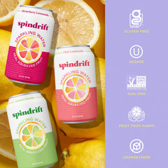 Spindrift lata junto a regla para comparar tamaño y porción individual