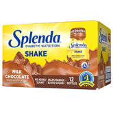 SPLENDA botella frontal sabor Milk Chocolate mostrando etiqueta y beneficio práctico