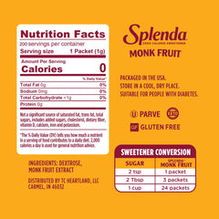 SPLENDA sobre abierto con polvo listo para dosificar y fácil uso