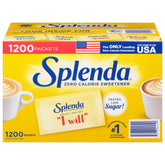 SPLENDA frente del empaque muestra 1200 sobres y ahorro