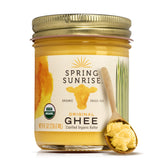 Spring Sunrise ghee frasco frontal mostrando el producto y conservación práctica