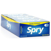 Spry chicle menta natural empaque frontal mostrando blister y marca, facilita almacenamiento