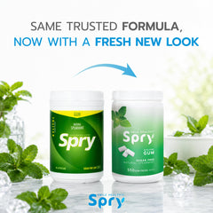 Detalle de textura del chicle Spry spearmint mostrando superficie masticable y sabor
