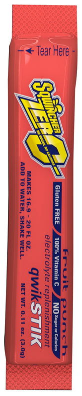 Sqwincher sobre Fruit Punch frente del empaque conveniente para turnos