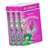 St. Claire's Organics lata frontal mostrando etiqueta coleccionable y facilidad para llevar
