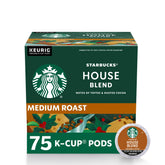 Starbucks caja frontal House Blend mostrando 75 cápsulas y beneficio conveniencia