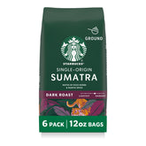 Starbucks Single-Origin Sumatra frente del paquete mostrando diseño y tamaño