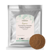 Starwest Botanicals empaque frontal de canela de Ceilán muestra bolsa de 1 lb y ventaja de aroma puro
