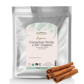 Starwest Botanicals canela en rama vista frontal con bolsa a granel, ideal para cocina