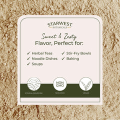 Starwest Botanicals polvo de jengibre en cuchara, fácil dosificación para recetas