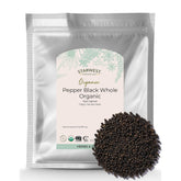 Starwest Botanicals bolsa de pimienta negra entera vista frontal, conserva frescura