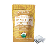 Starwest Botanicals empaque frontal del té de raíz de diente de león, presentación a granel
