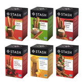 Stash vista frontal del surtido chai mostrando las seis cajas y variedad