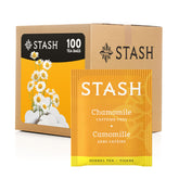 Stash manzanilla vista frontal con caja y diseño, conveniencia a granel