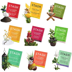 Caja Stash abierta mostrando variedad de bolsitas para degustar diferentes sabores