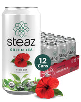 Steaz lata frontal mostrando diseño y tamaño, refresco orgánico listo para beber