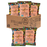 Stellar Snacks paquete frontal mostrando pack de 24 práctico para llevar
