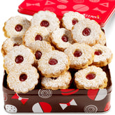 Stern's Bakery lata frontal con 18 galletas Linzer lista para regalar