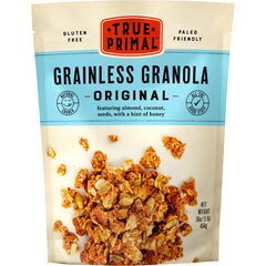 Steve's PaleoGoods paquete frontal True Primal Grainless Granola visible y fácil de identificar