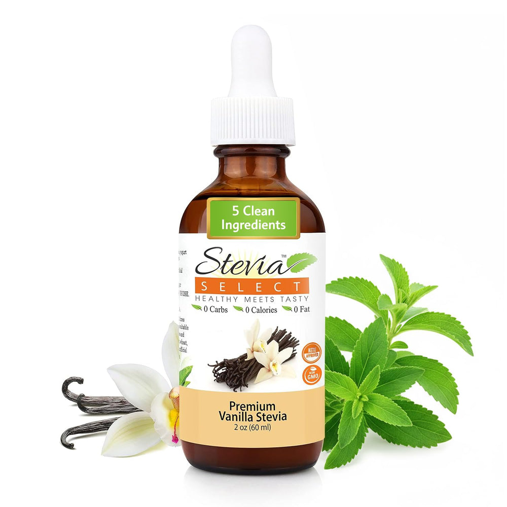 Stevia Select envase frontal mostrando diseño y tamaño compacto