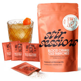 Stir Sessions paquete frontal mostrando 12 sobres, práctico y portátil