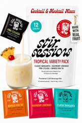 Stir Sessions frente del empaque mostrando variedad y conveniencia