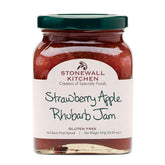 Stonewall Kitchen frasco frontal de mermelada fresa manzana ruibarbo, presentación apetitosa