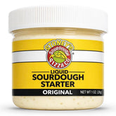Stoney's Sourdough Pizza Co frasco frente mostrando starter vivo y etiquetado claro