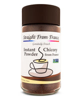 Straight from France Genuinely French envase frontal mostrando el sustituto de café y su conveniencia