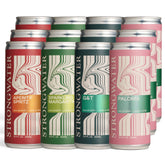 Strongwater vista frontal del pack 12pk mostrando variedad y conveniencia