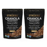 Struesli frente del empaque mostrando sabor cacao y café y frescura