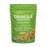Struesli frente del empaque mostrando granola salada y orgánica