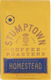 Stumptown Homestead empaque frontal mostrando bolsa de 12 oz y marca